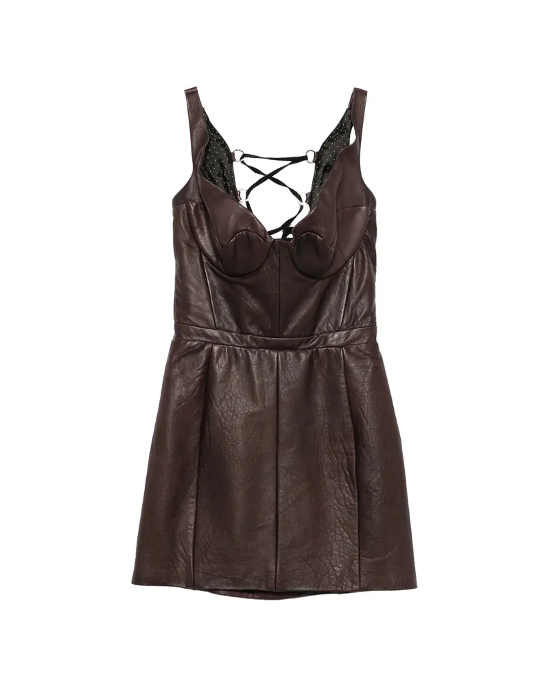 Maria Lucia Hohan Rika Lace-up Leather Mini Dress Brown
