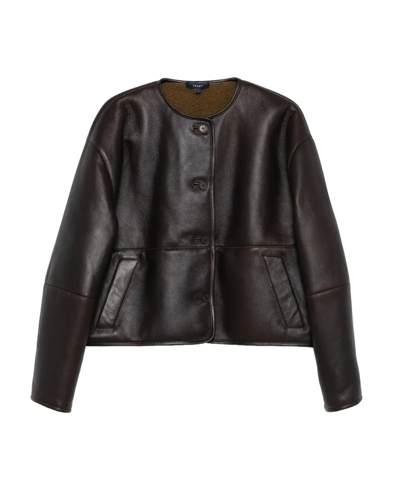 Soeur Buttoned Leather Jacket Brown