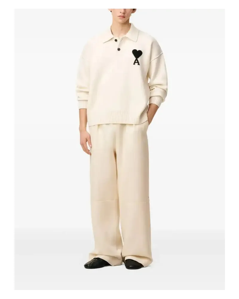 AMI Paris Ami De Coeur Wool Polo Shirt Neutrals