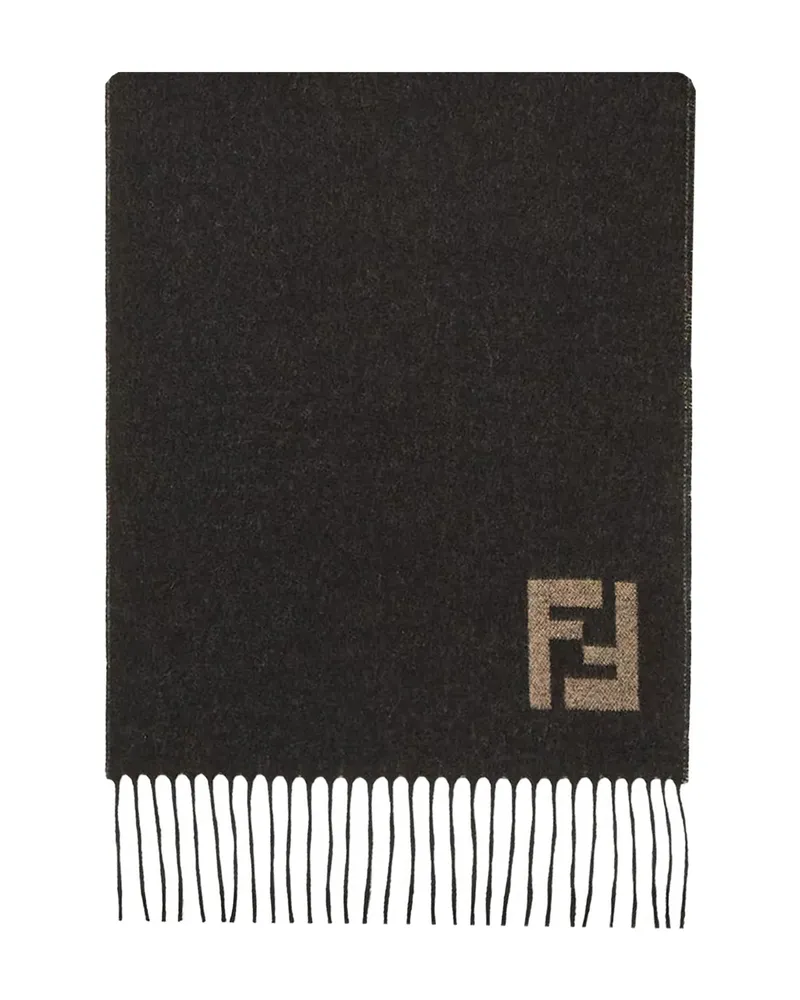 Fendi Fringed Logo-detail Scarf Brown