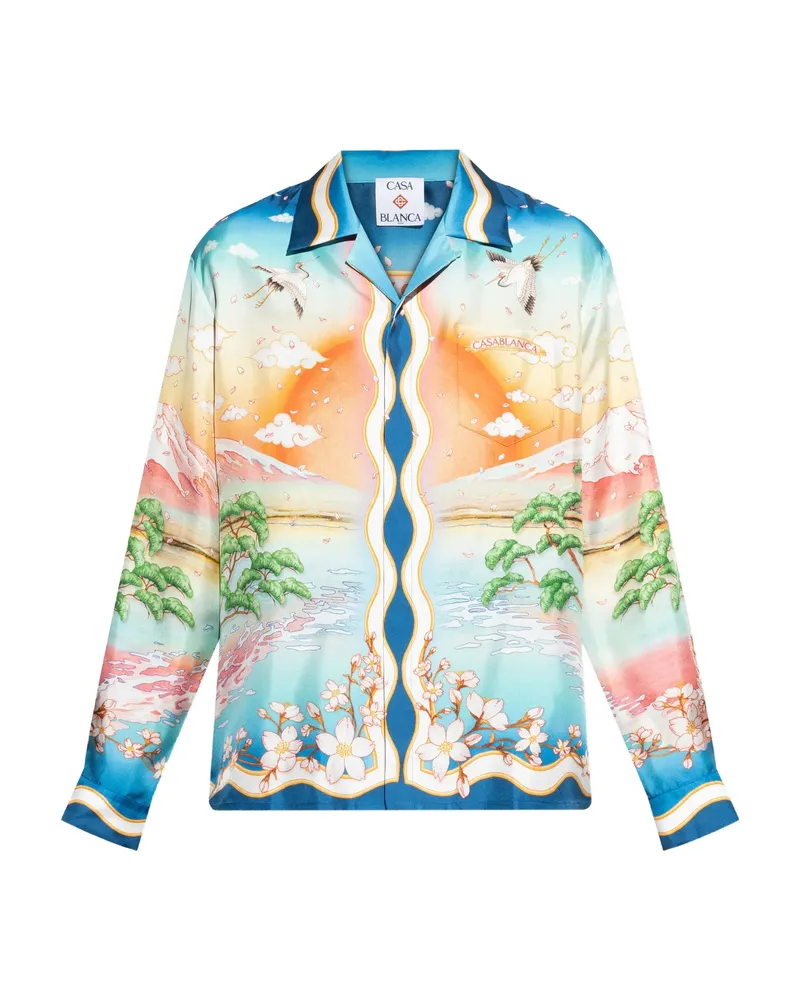 Casablanca Paris Tennis Club Silk Shirt Blue