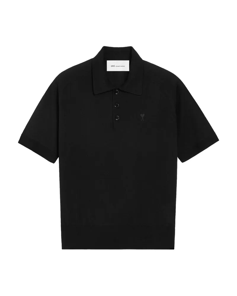 AMI Paris Ami De Coeur Buttoned Polo Shirt Black