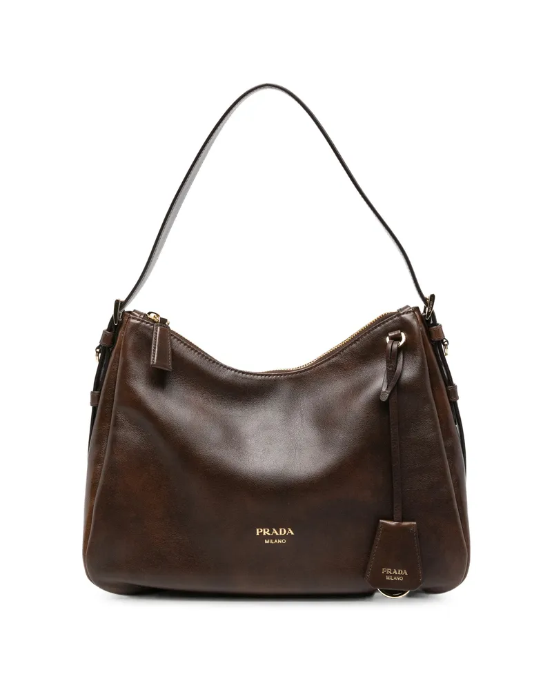 Prada Logo-lettering Leather Shoulder Bag Brown