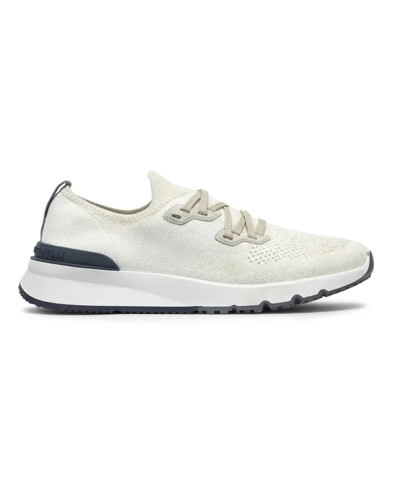 Brunello Cucinelli Knitted Lace-up Sneakers White