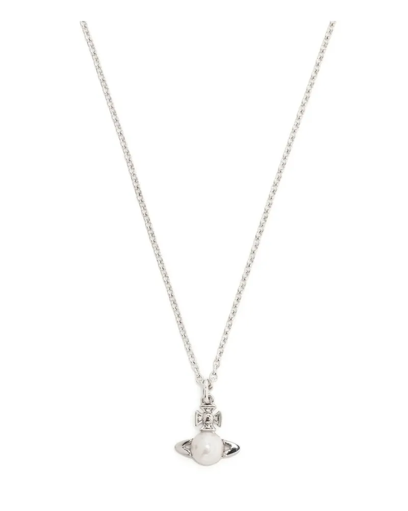 Vivienne Westwood Pearl-logo Pendant Necklace Silver