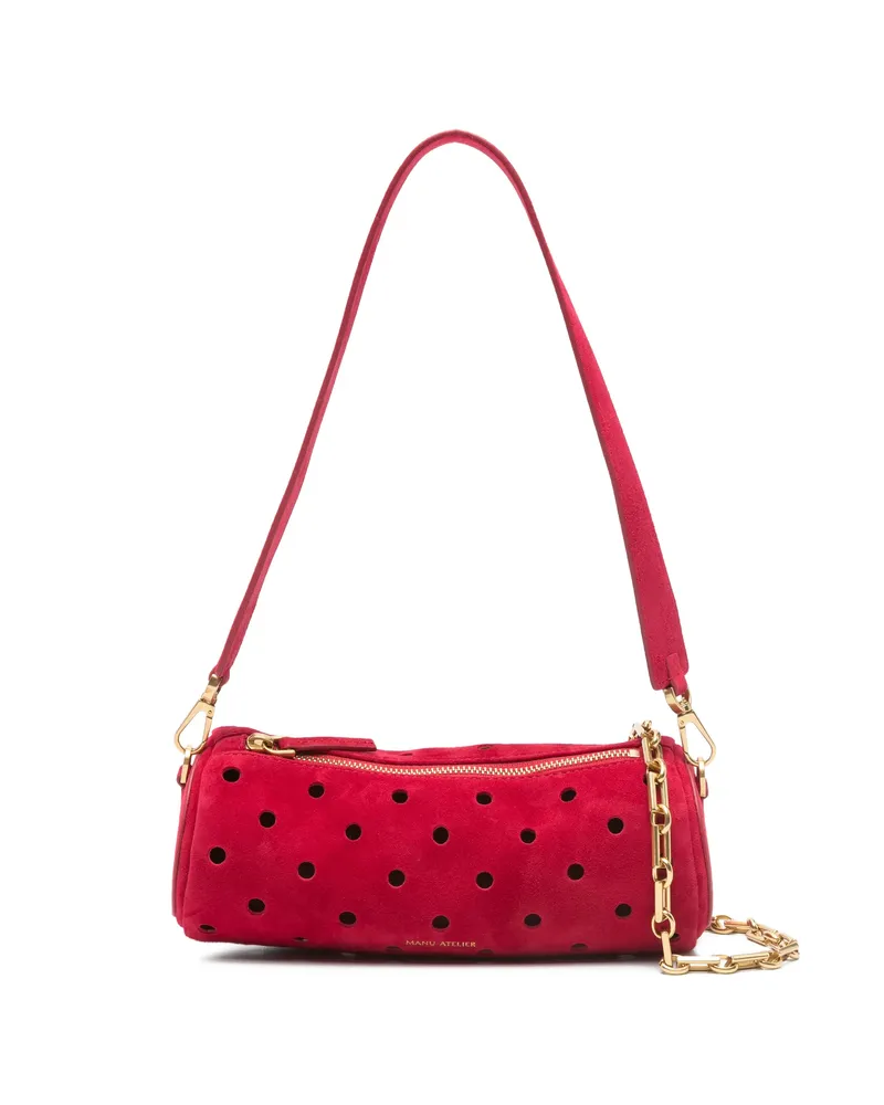 Manu Atelier Mini Cylinder Perforated Shoulder Bag Red