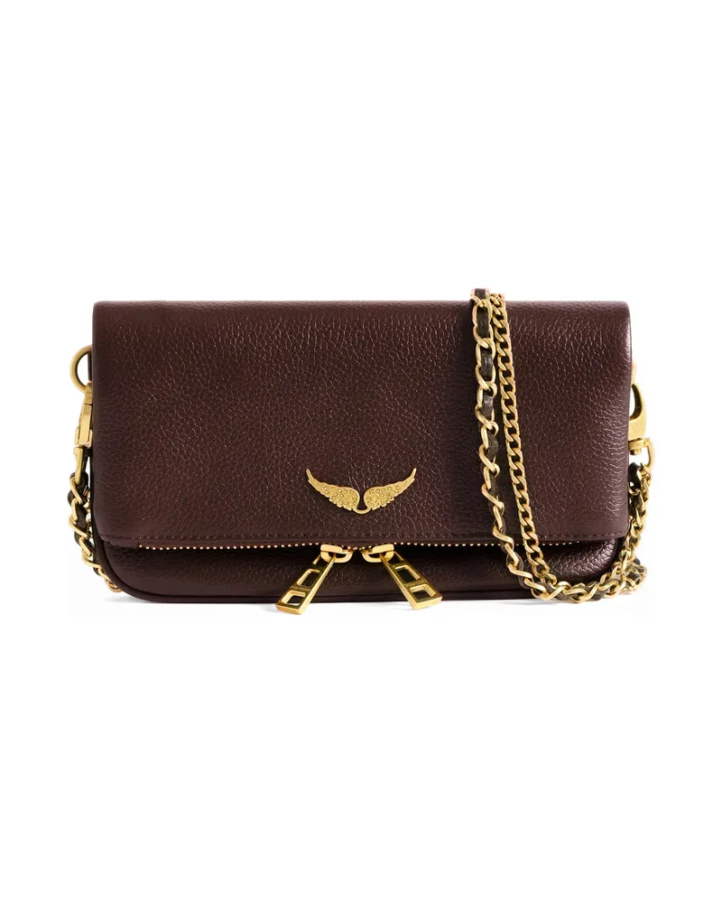 Zadig & Voltaire Mini Rock Grained Leather Clutch Bag Purple