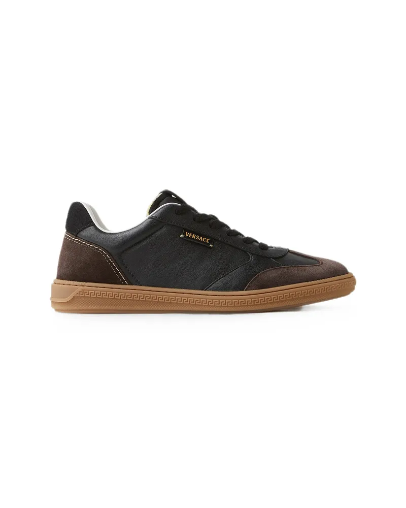 Versace Greca Court Nappa & Suede Sneakers Black