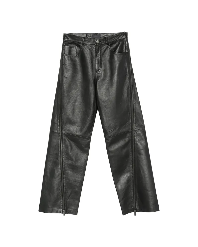 Haikure Belt-loops Leather Trousers Black