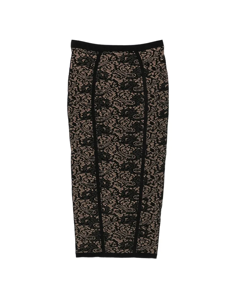 Elisabetta Franchi Lace-pattern Logo-detail Midi Skirt Black