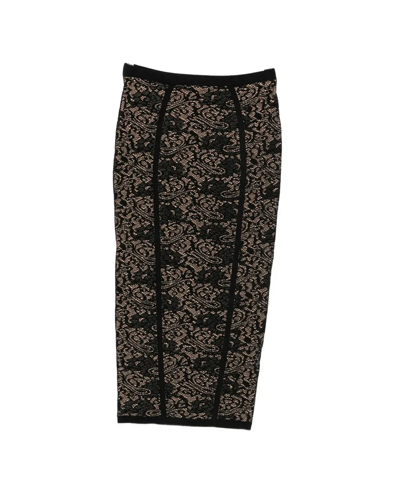 Elisabetta Franchi Lace-pattern Logo-detail Midi Skirt Black