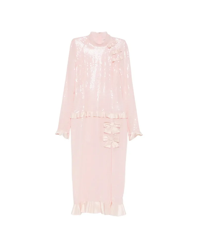 Alessandra Rich Sequin-embellished Bow-detail Midi Dress Pink