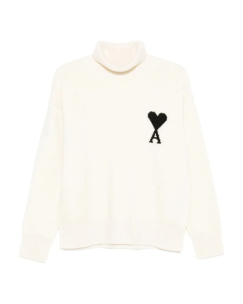 AMI Paris Ami De Coeur Roll-neck Wool Sweater Neutrals