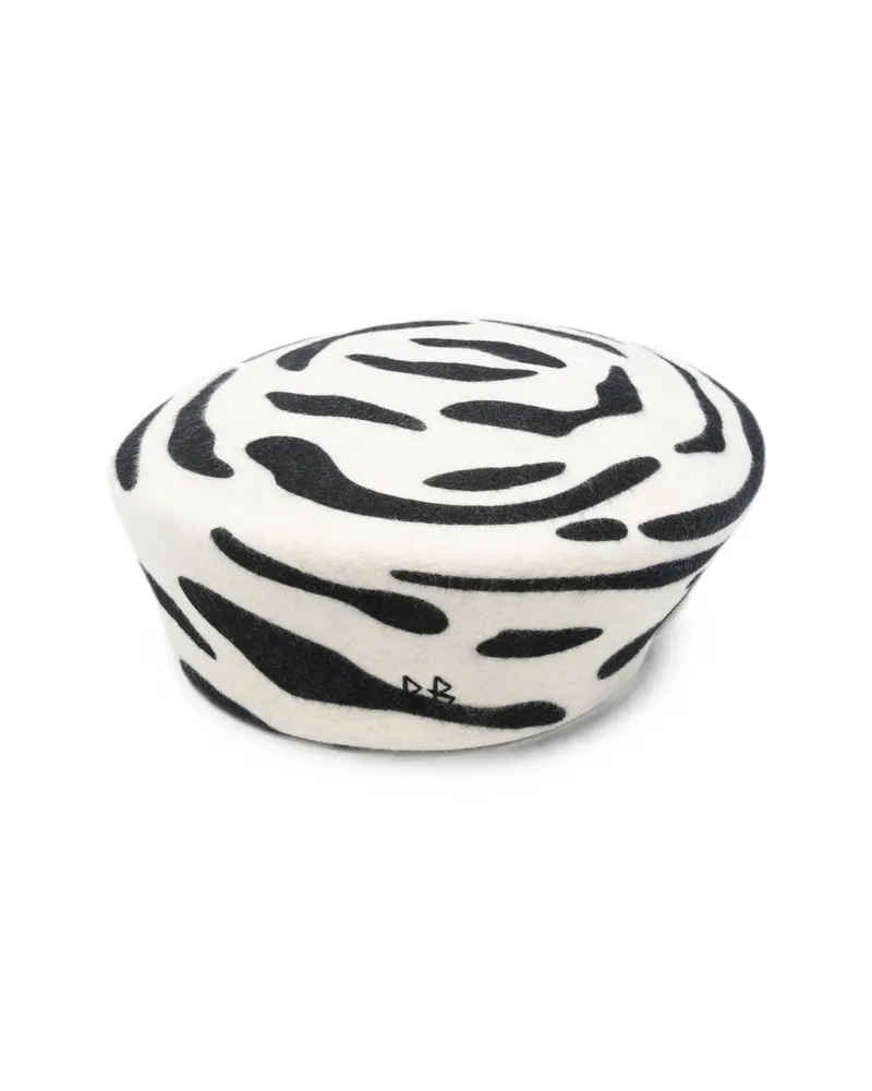 RUSLAN BAGINSKIY Zebra-pattern Embroidered Beret Neutrals