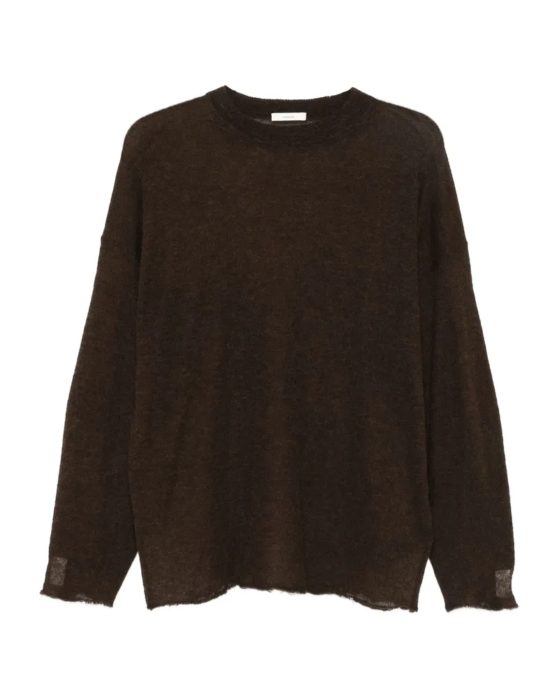 Haikure Frayed-hemline Round-neck Sweater Brown