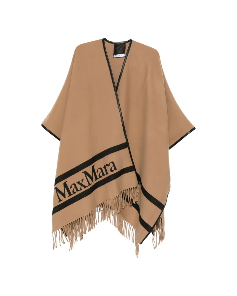 Max Mara Logo Fringed Cape Neutrals