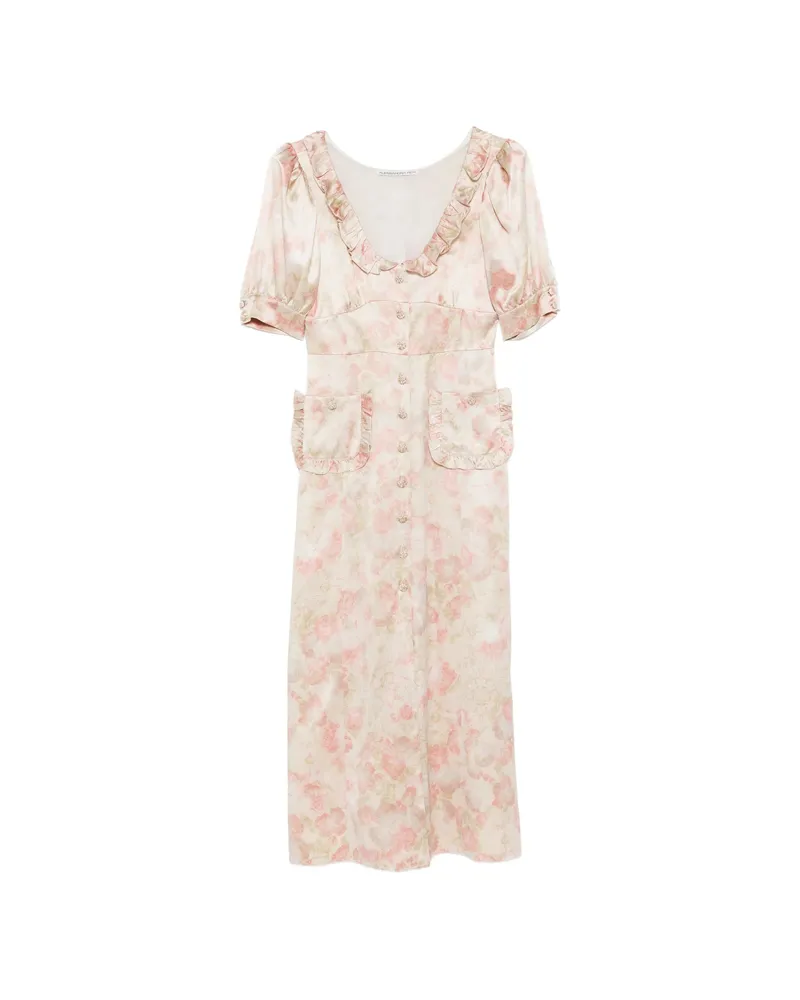 Alessandra Rich Ruffled Floral-print Silk Midi Dress Neutrals