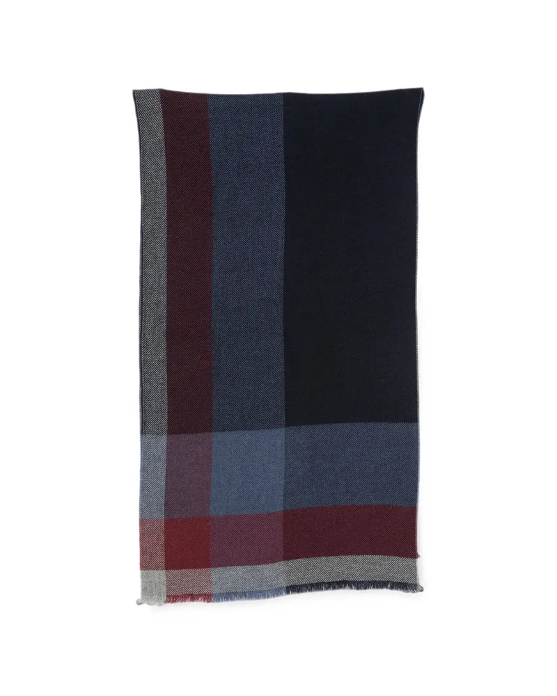 Brunello Cucinelli Check-pattern Frayed-edge Scarf Blue