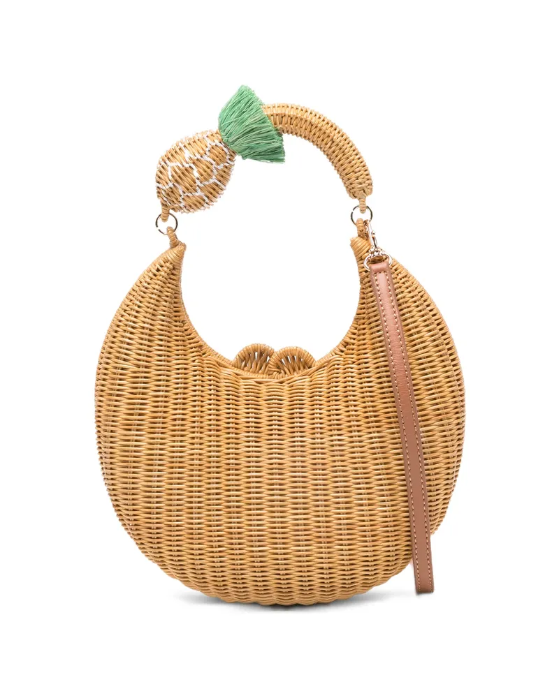 Serpui Pineapple-embellished Woven Clutch Bag Neutrals