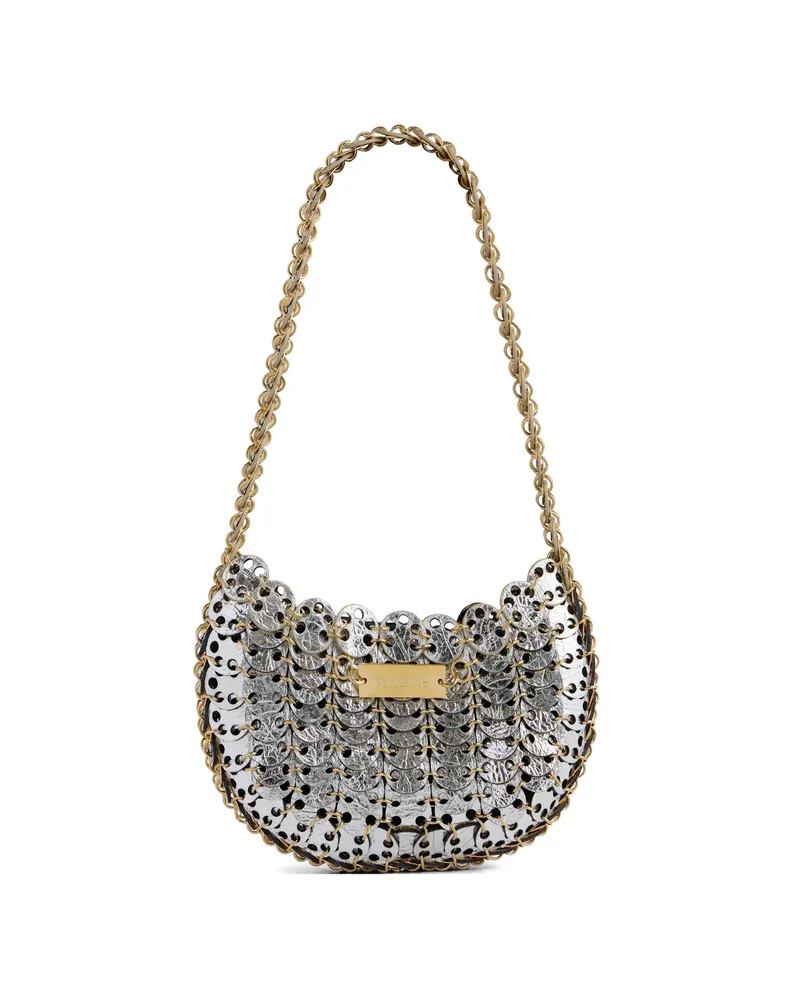 Paco Rabanne Moon Flip Bicolor Leather-pastilles Shoulder Bag Silver