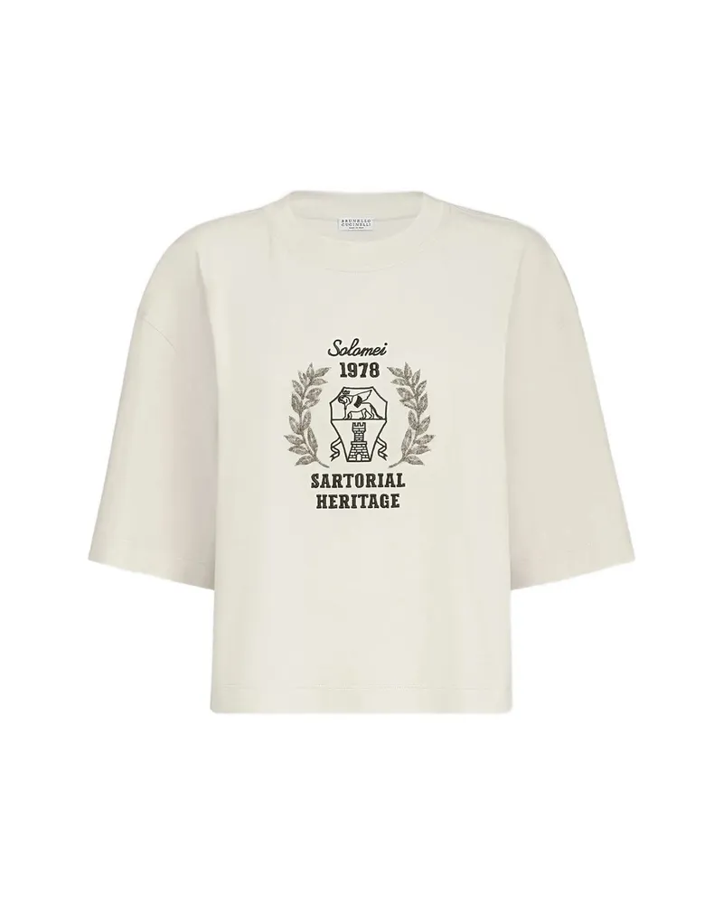 Brunello Cucinelli Cotton Jersey T-shirt With Embroidery Neutrals