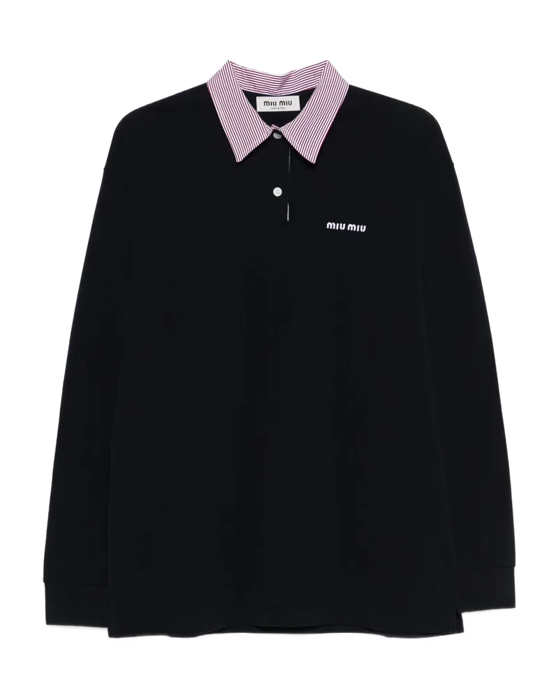 Miu Miu Striped-collar Polo Top Blue