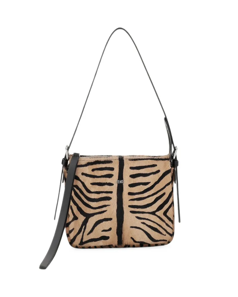 Fendi Small Zip Tiger-print Leather Shoulder Bag Neutrals