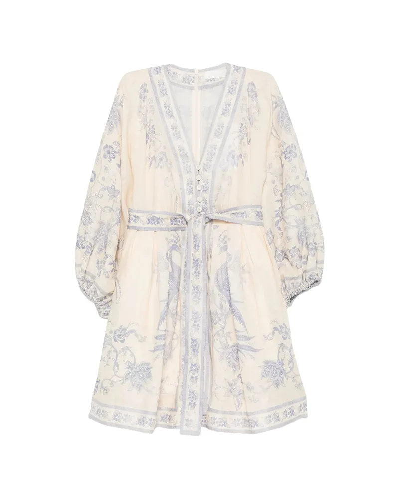 Zimmermann Indra Floral-print Mini Dress Neutrals