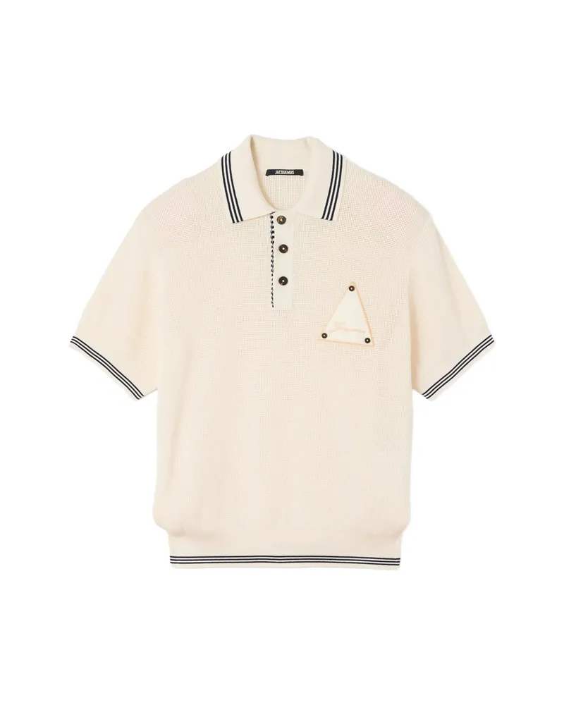 Jacquemus The Voilier Striped-trim Waffle-knit Polo Shirt White