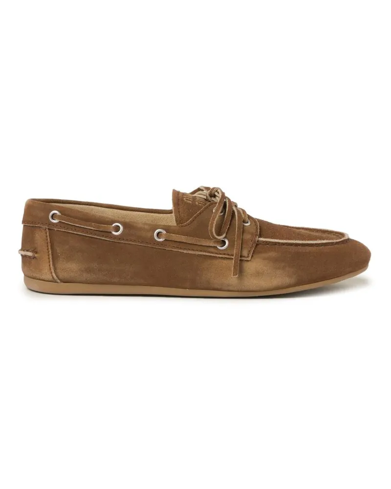 Miu Miu Logo-embossed Suede Loafers Brown