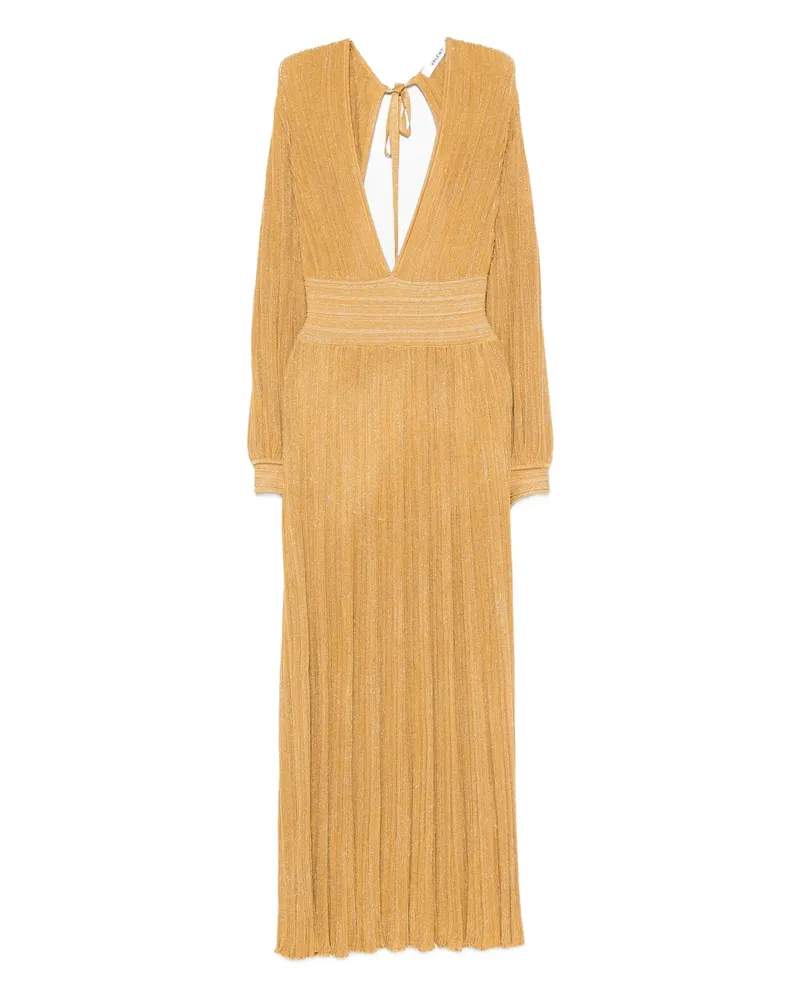 Antonino Valenti Pleated V-neck Maxi Dress Yellow