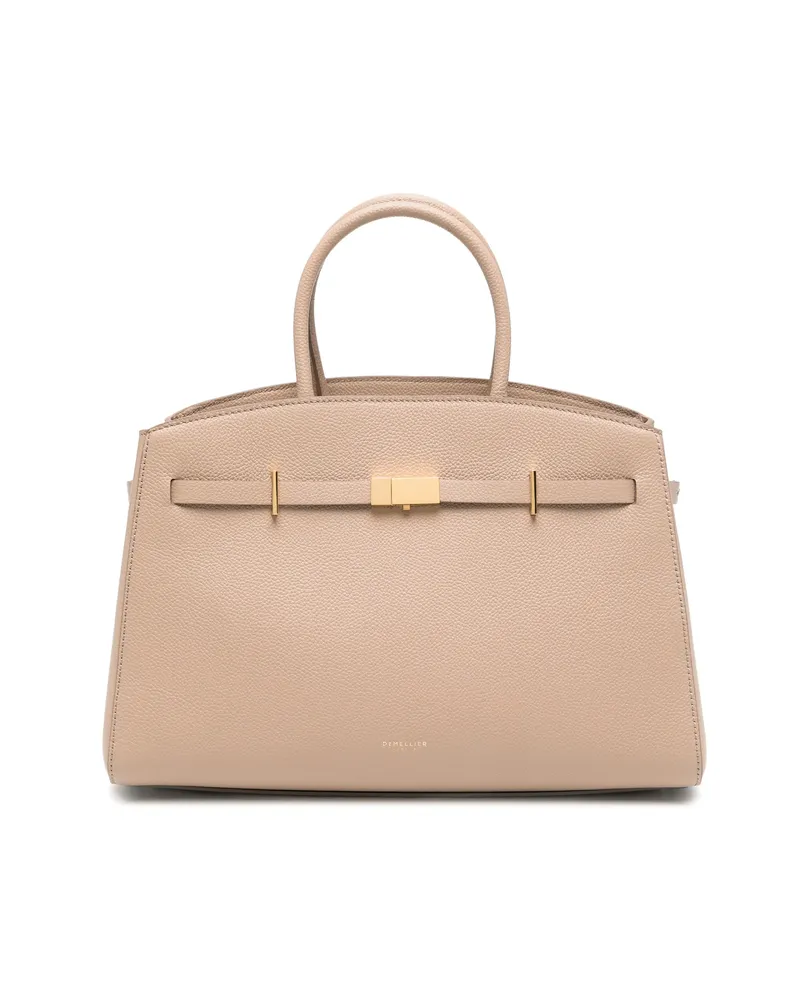 DeMELLIER Midi Hudson Grained Leather Tote Bag Brown