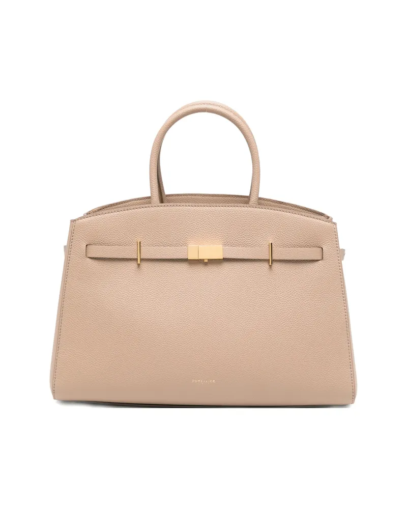 DeMELLIER Midi Hudson Grained Leather Tote Bag Brown