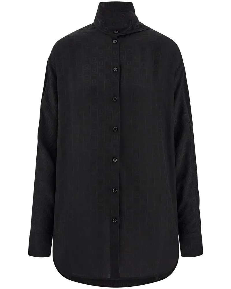 Ferragamo Sash-collar Silk Blouse Black