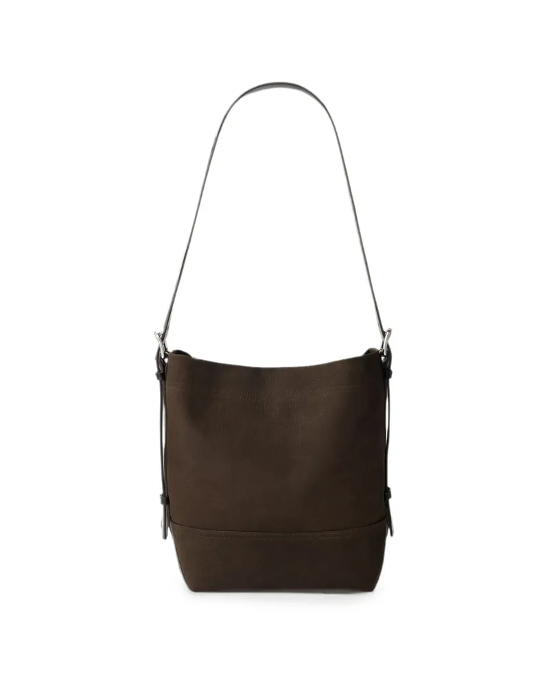 Christophe Lemaire Small Belted Tote Bag In Alpaca Nubuck Brown