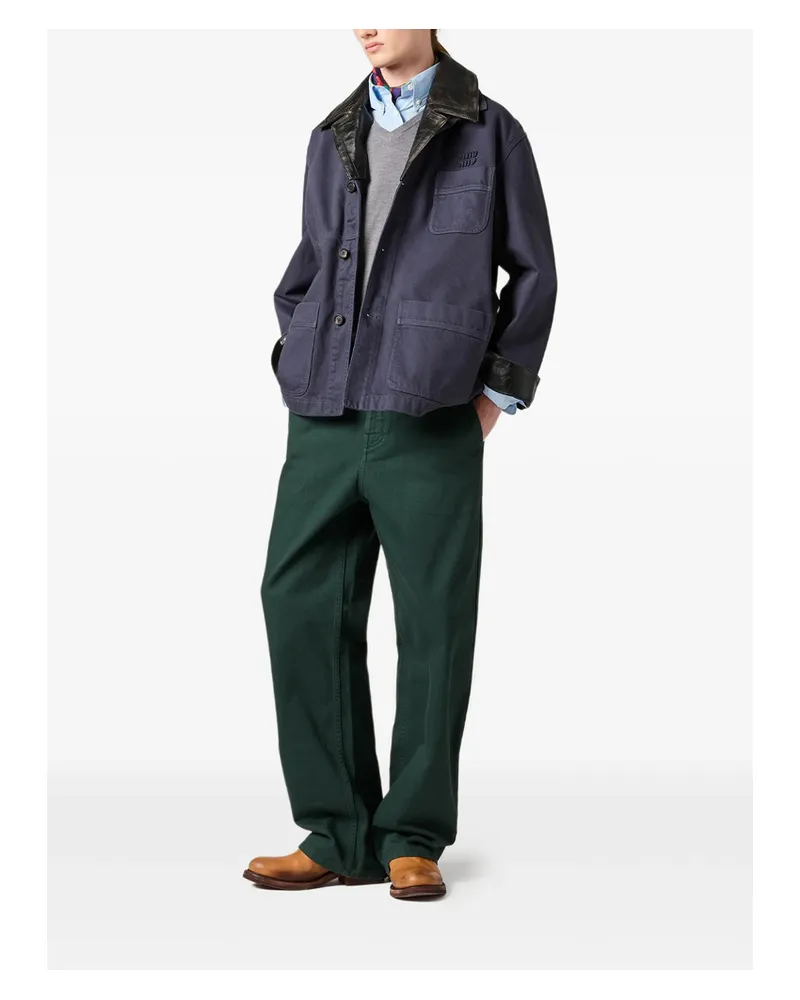 Miu Miu Patch-pocket Embroidered-logo Jacket Blue