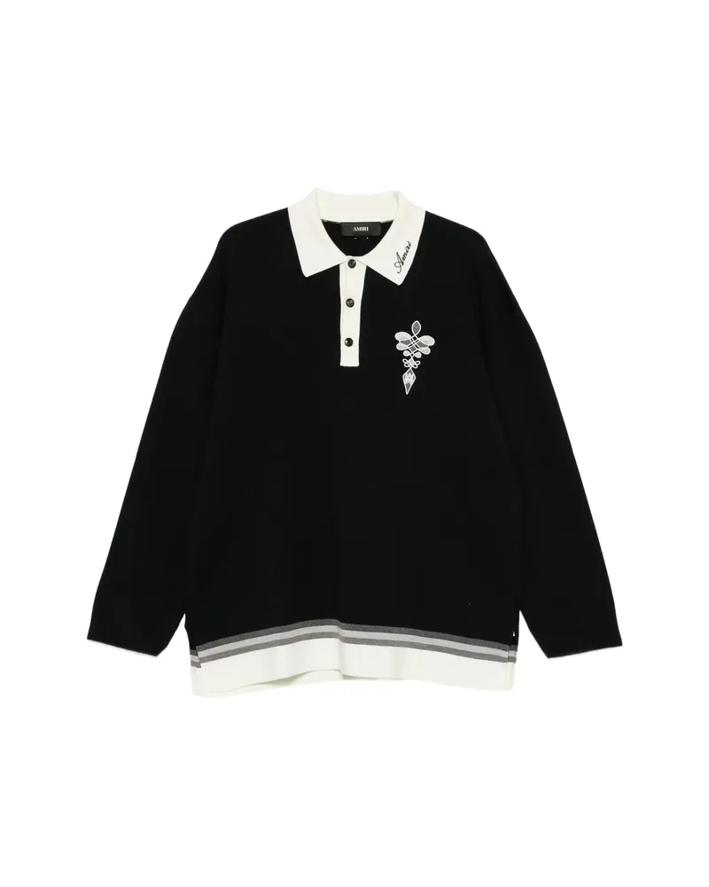Amiri Logo-embroidered Striped-trim Polo Shirt Black