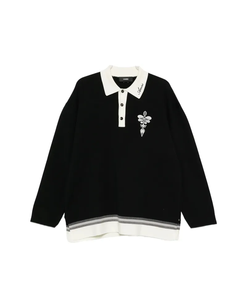 Amiri Logo-embroidered Striped-trim Polo Shirt Black