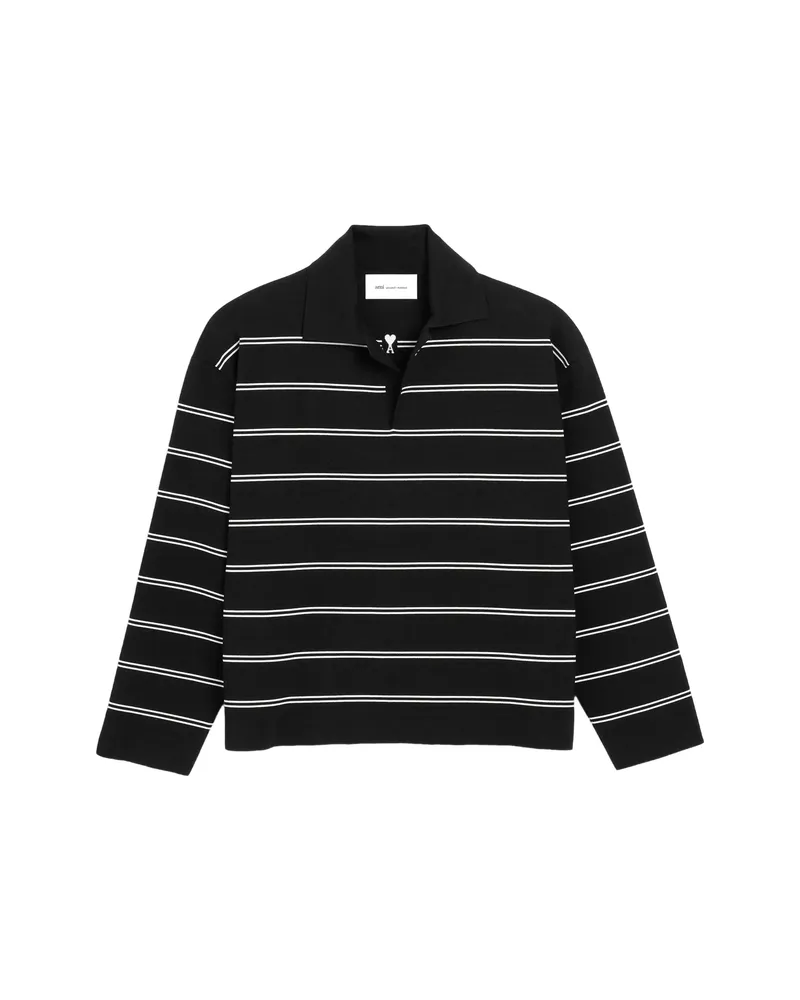 AMI Paris Cotton Ami Patch Striped Polo Black
