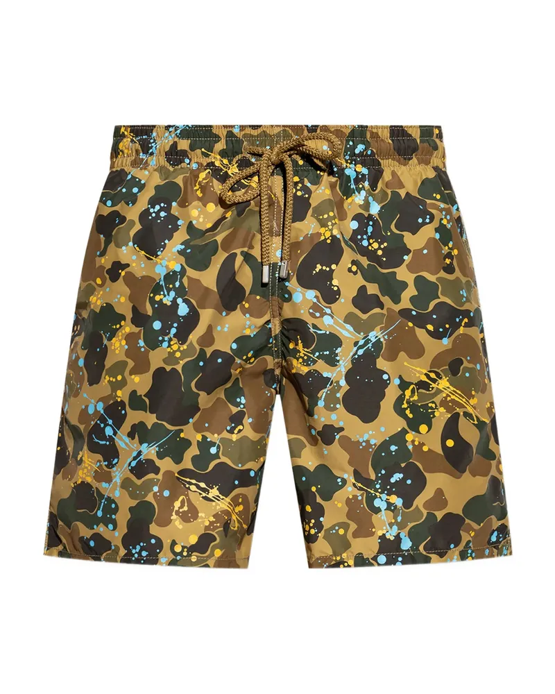Palm Angels X Vilebrequin Paint-splatter Print Swim Shorts Brown