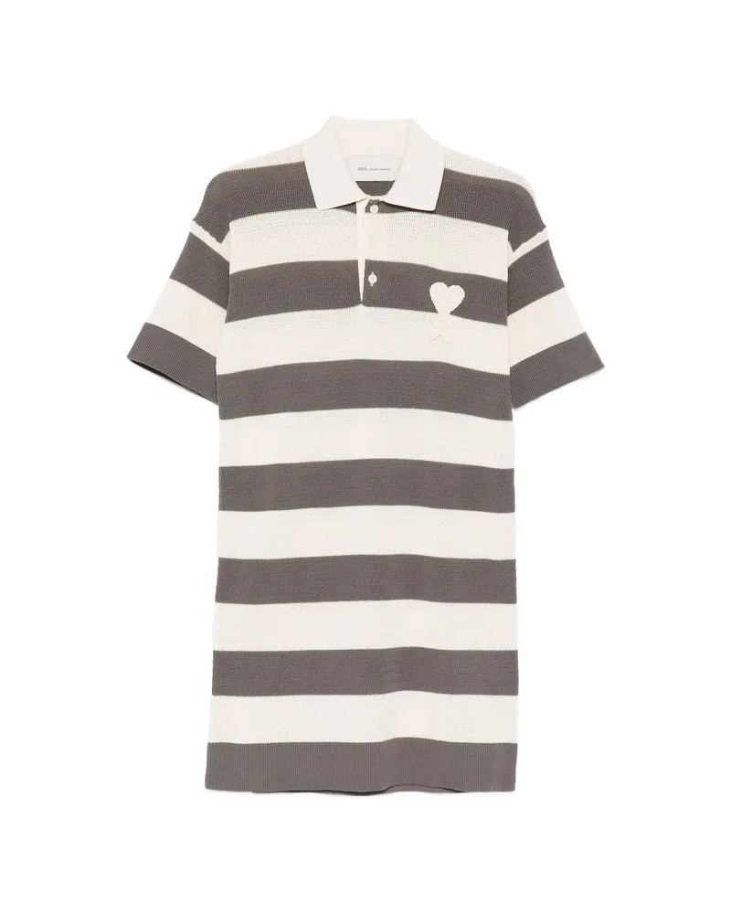 AMI Paris Striped Heart Appliqué Dress Grey