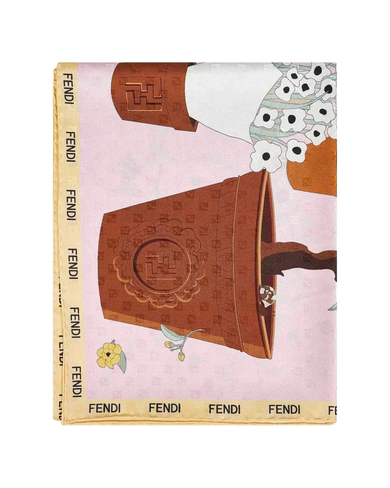 Fendi Gardening-print Silk Scarf Pink