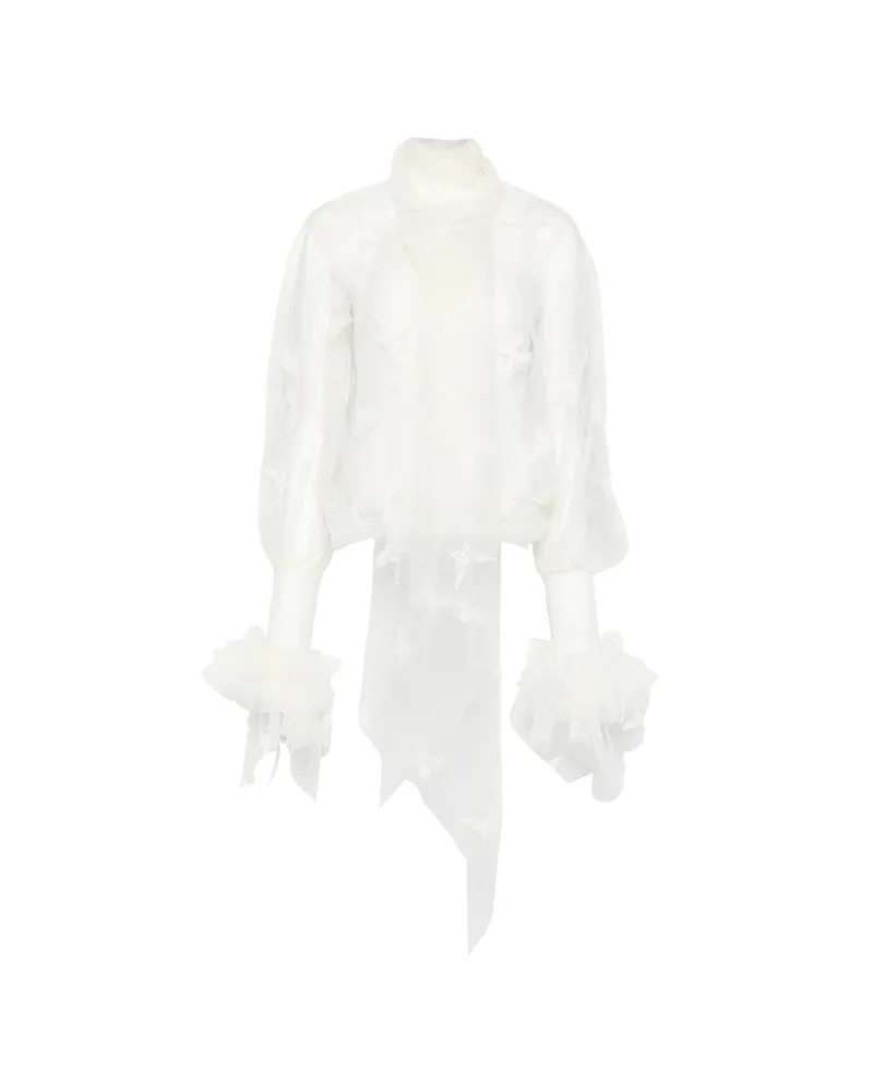 Blumarine Butterfly-appliqué Pussy-bow Blouse White