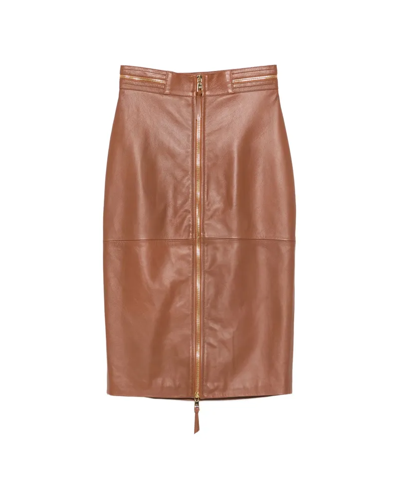 Elisabetta Franchi Zip-detail Midi Pencil Skirt Brown