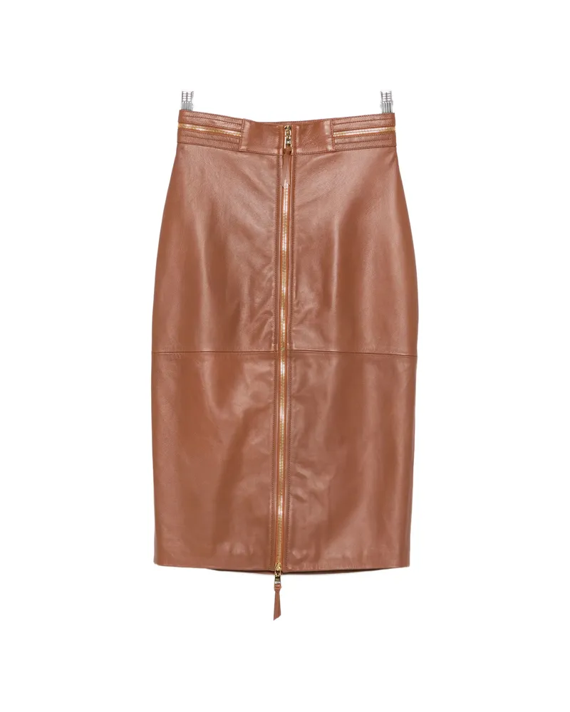Elisabetta Franchi Zip-detail Midi Pencil Skirt Brown