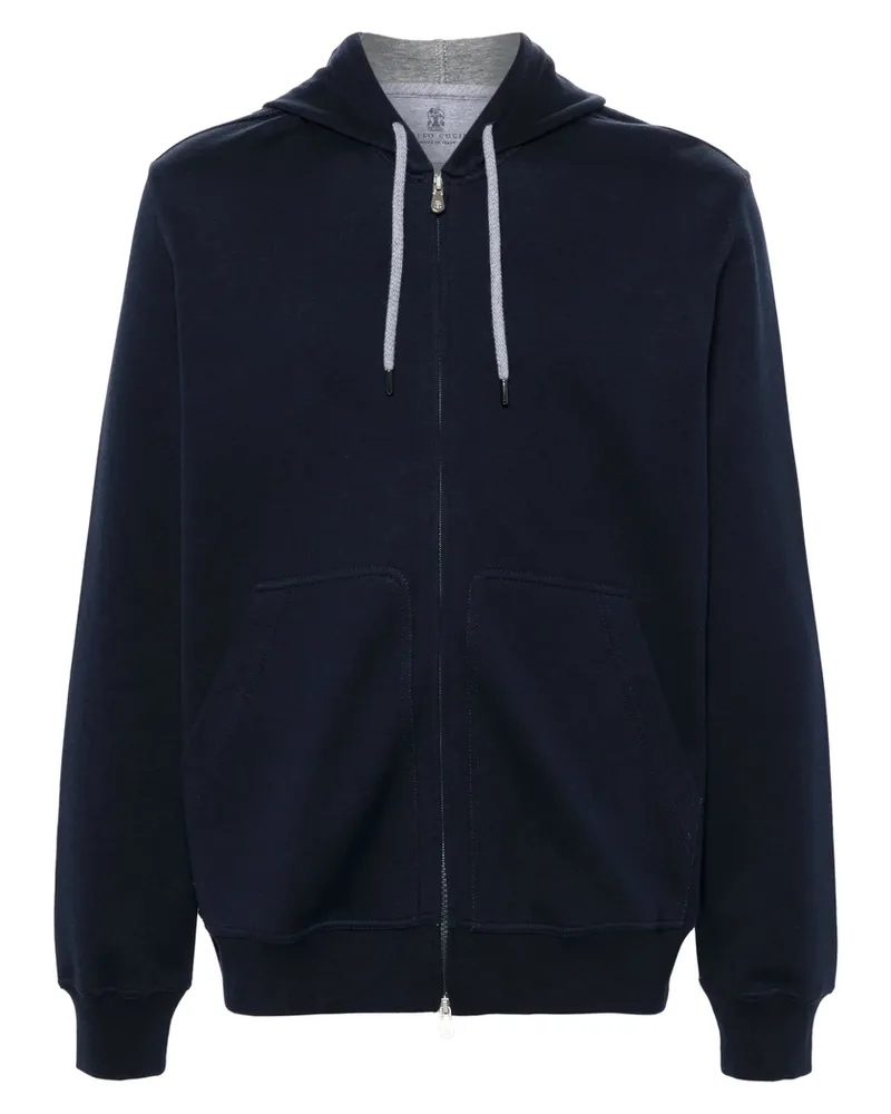 Brunello Cucinelli Zip-up Jersey Hoodie Blue