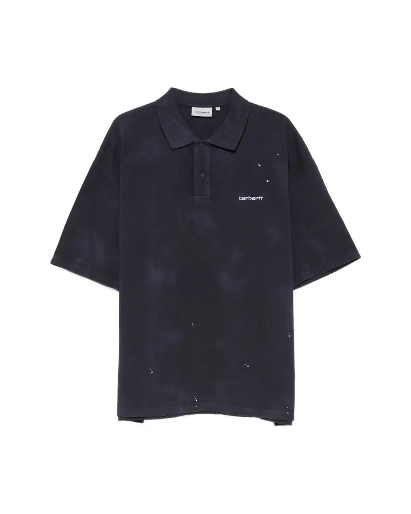 Carhartt WIP Paint-splatter Logo-print Polo Shirt Blue