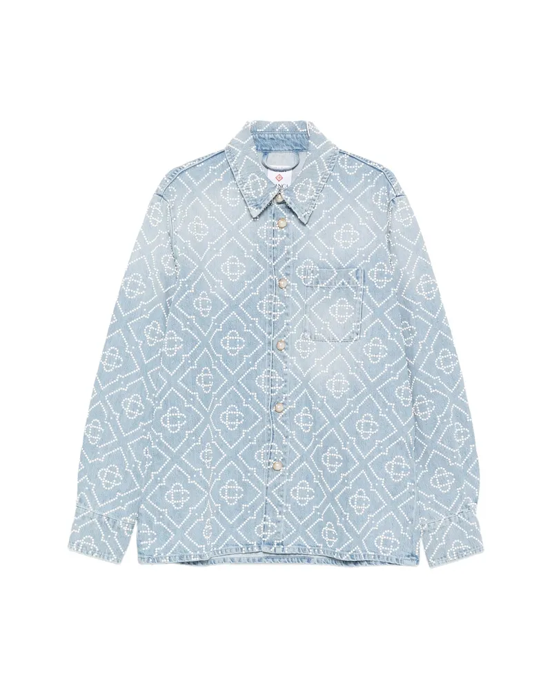 Casablanca Paris Pearl-embellishment Denim Shirt Blue