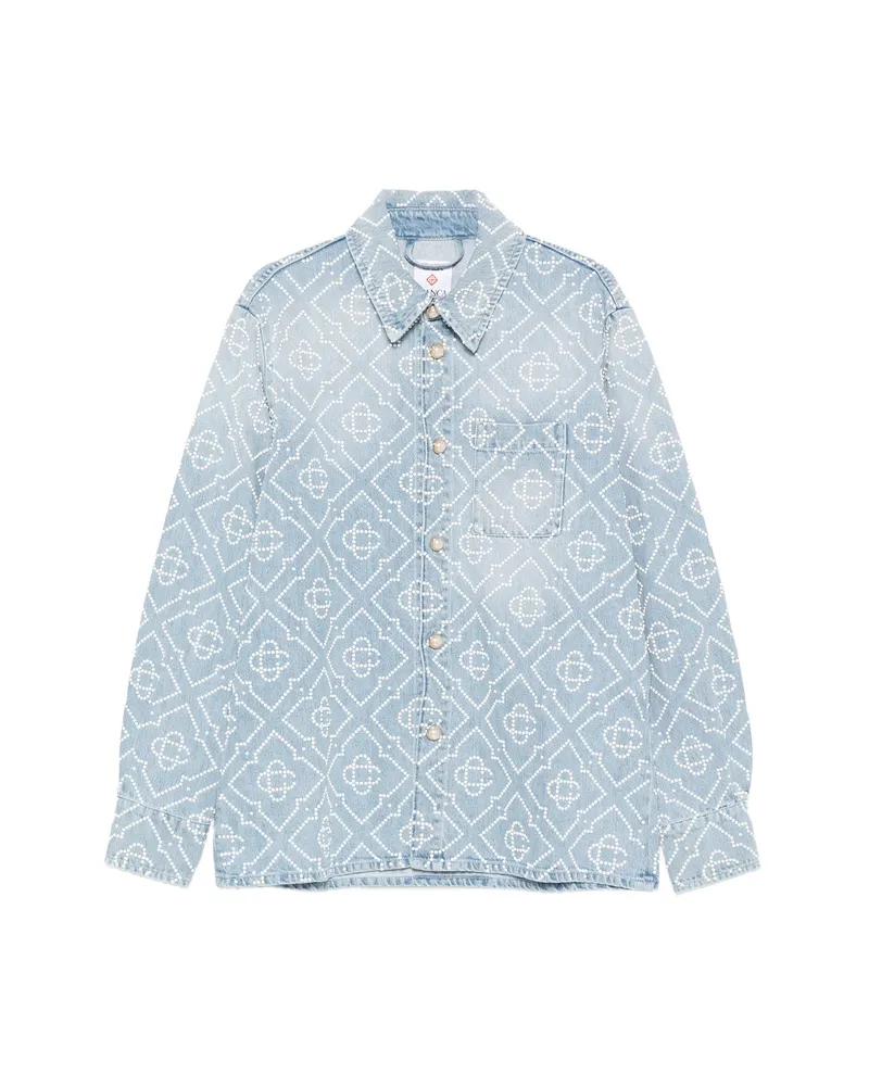 Casablanca Paris Pearl-embellishment Denim Shirt Blue