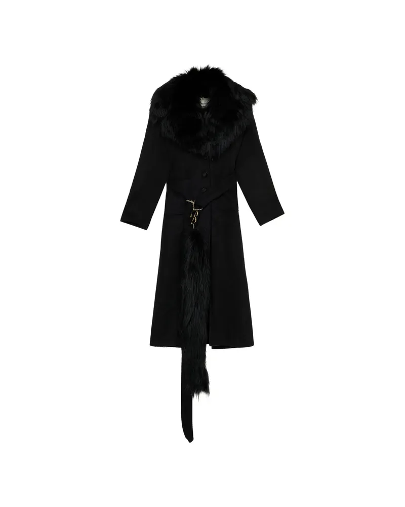 Blumarine Faux-fur Collar Belted Coat Black